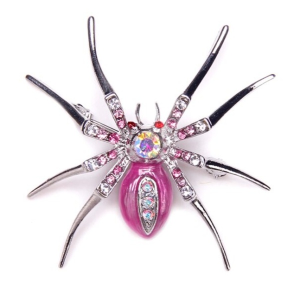 House Of Adornments Jewelry - Glam Spider Pin Pink body with AB Clear Crystals